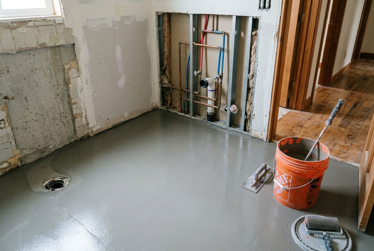 Badkamer vloer met nieuwe egalisatie laag