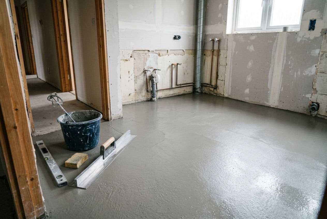 Badkamer vloer die is geëgaliseerd